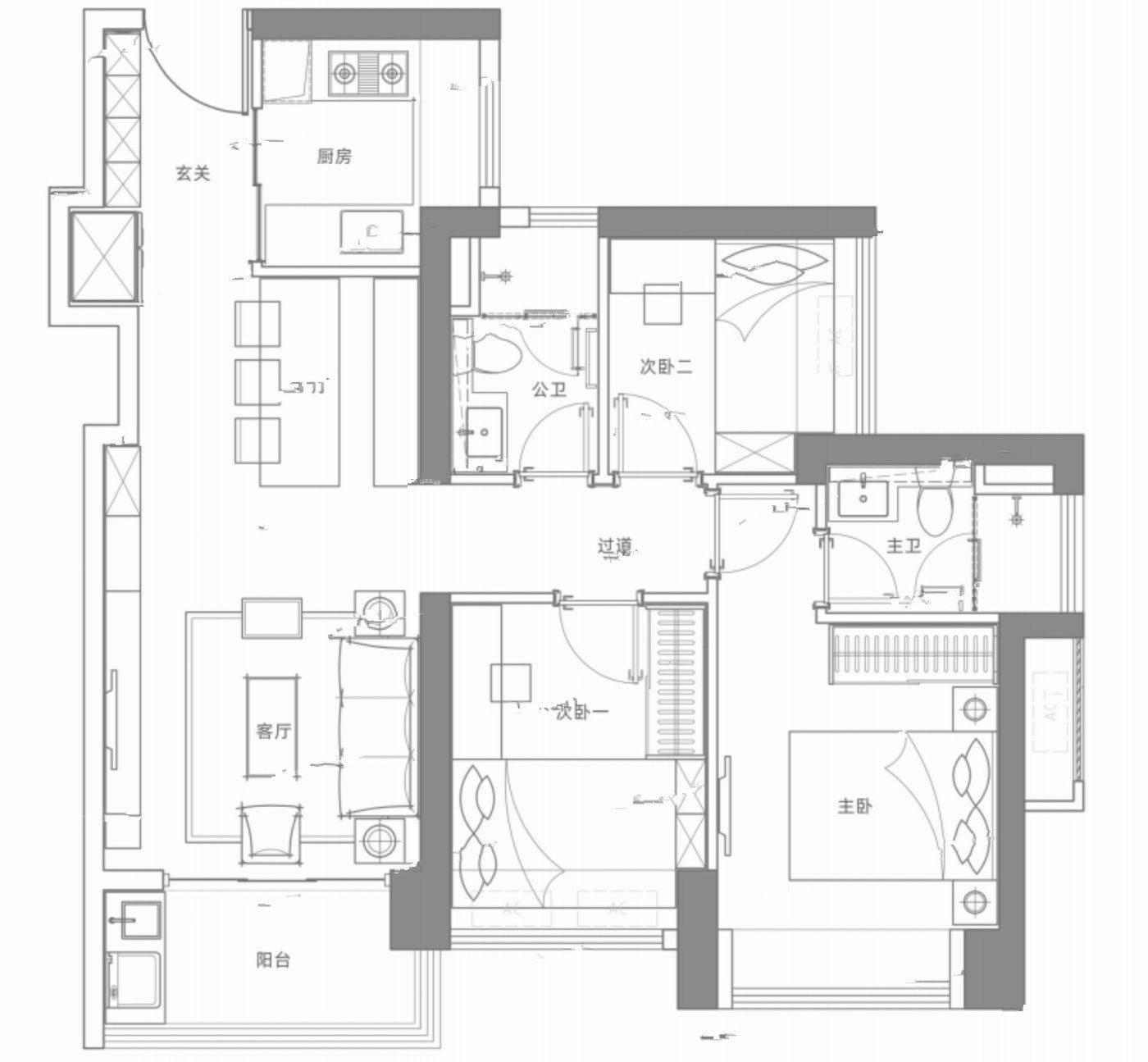 名居山河里3室2厅2卫95㎡户型图