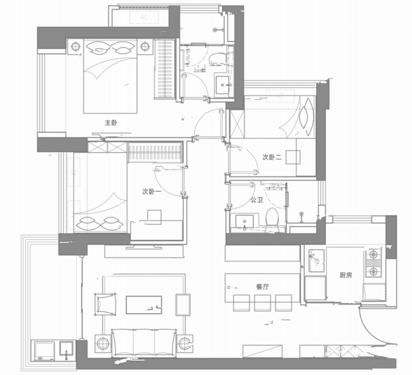 名居山河里3室2厅2卫96㎡户型图