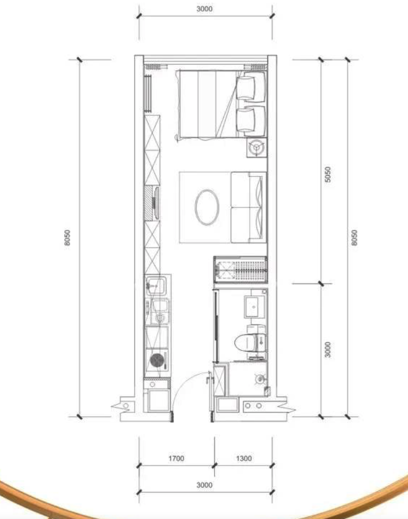 塘朗城1室1厅1卫34㎡户型图