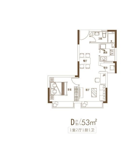 君胜熙珑山2室1厅1卫53㎡户型图
