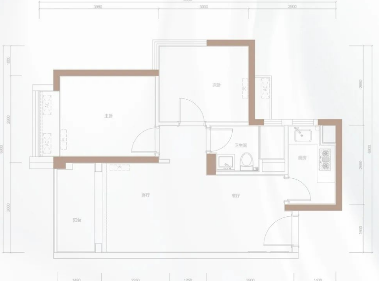 华侨城九樾2室1厅1卫66㎡户型图