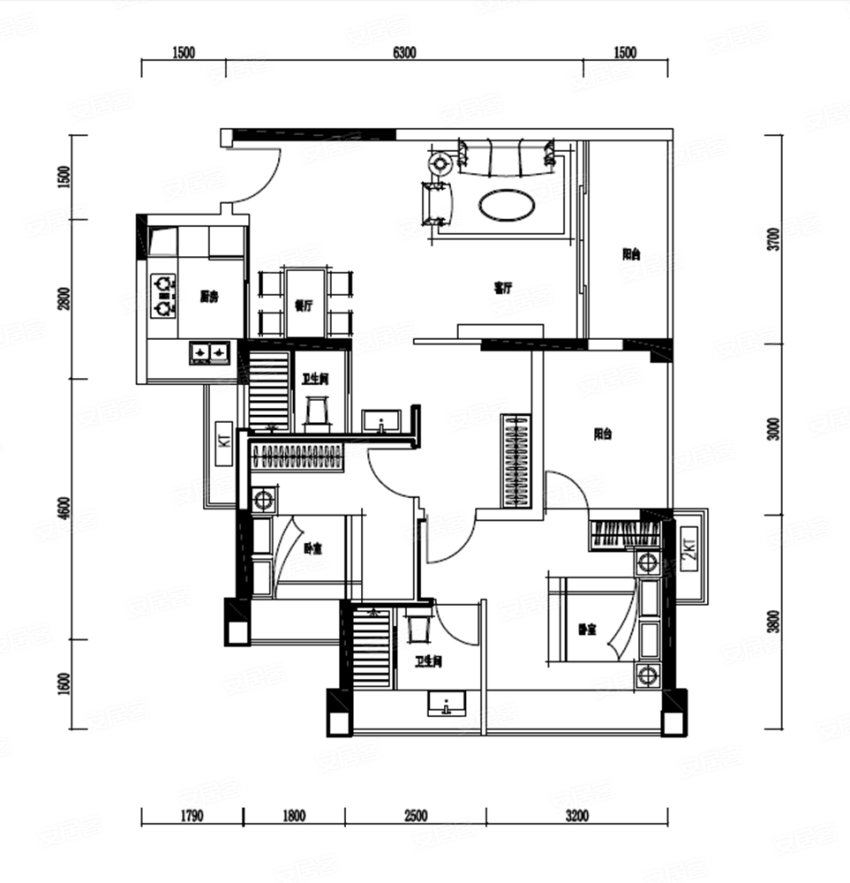 富润乐庭普通住宅89㎡户型图