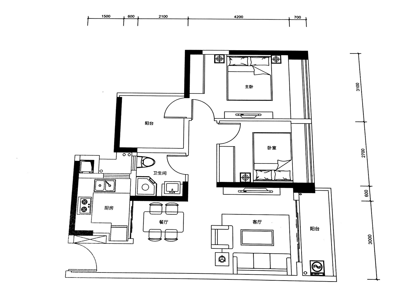 今日香沙御景园普通住宅80㎡户型图