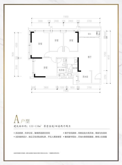 红山府4室2厅2卫122㎡户型图