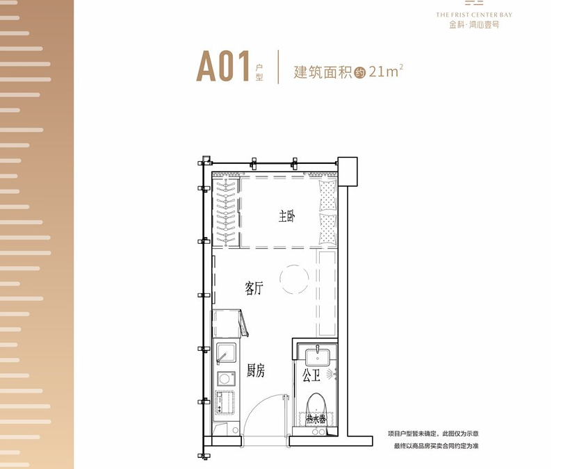 金科湾心壹号1室1厅1卫21㎡户型图