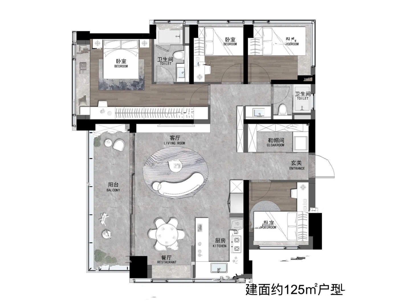 卓越柏奕府4室2厅2卫125㎡户型图