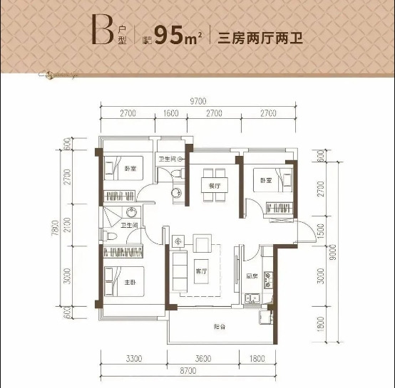 新霖荟璟3室2厅2卫95㎡户型图