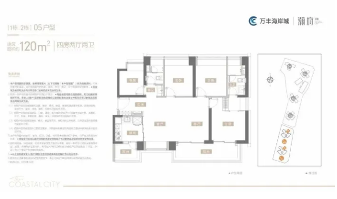万丰海岸城瀚府二期4室2厅2卫120㎡户型图