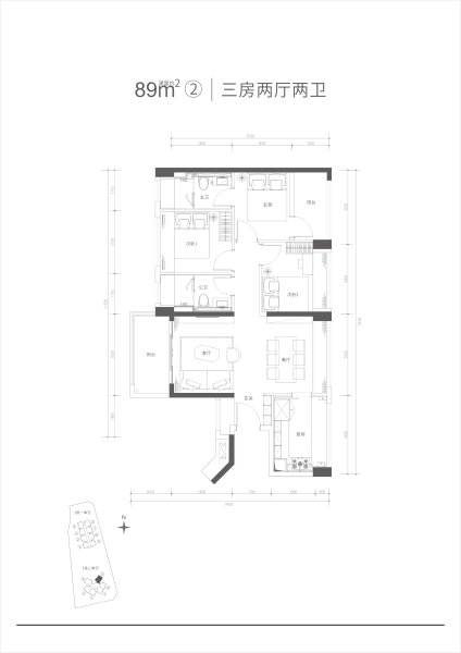 满京华云著3室2厅2卫84㎡户型图