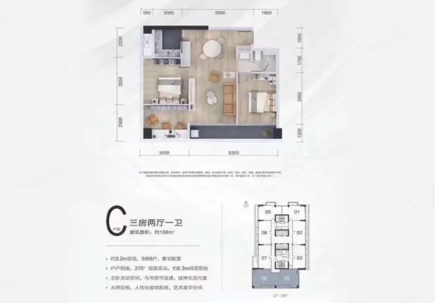 阳光城天悦3室2厅1卫108㎡户型图