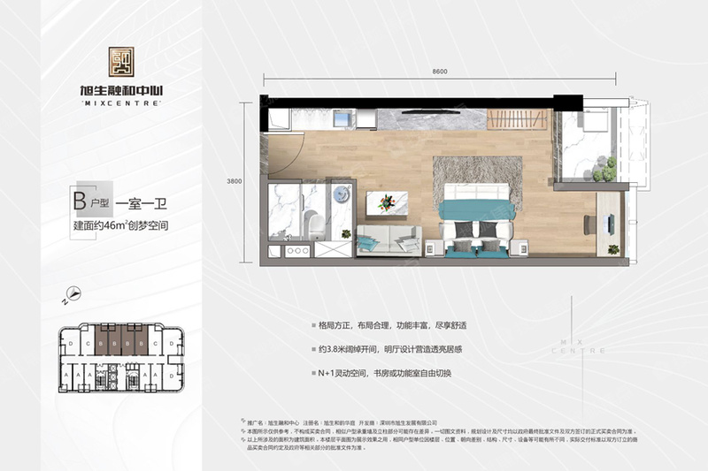 旭生和韵华庭1室0厅1卫46㎡户型图