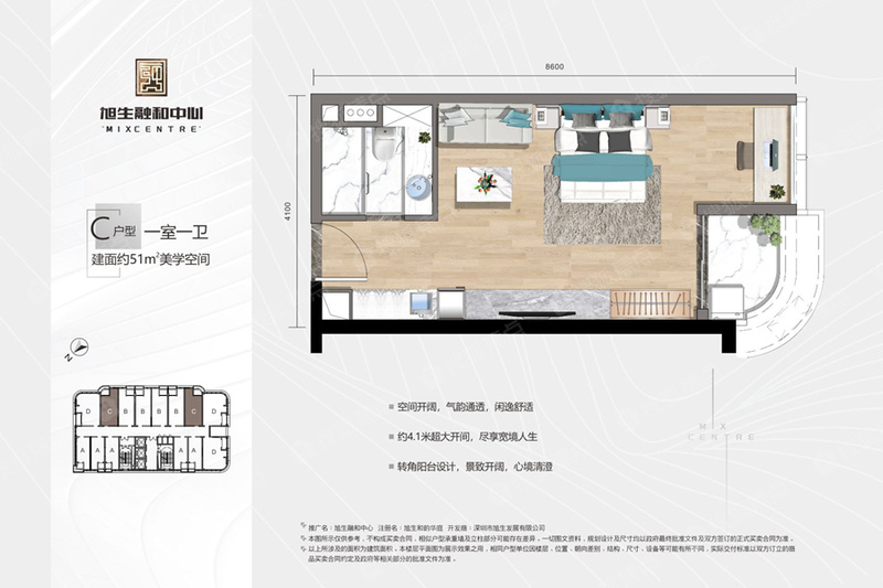 旭生和韵华庭1室0厅1卫51㎡户型图