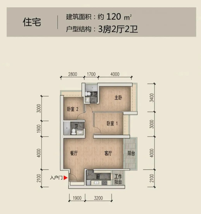 绿景白石洲璟庭3室2厅2卫120㎡户型图