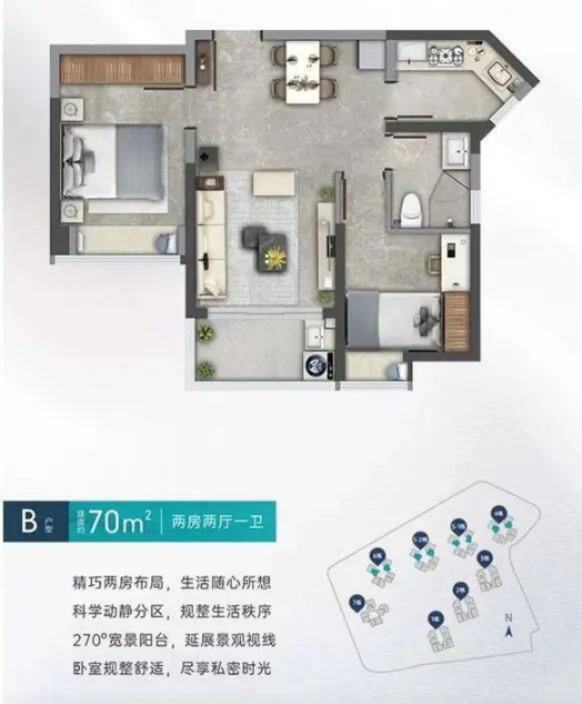 深铁熙府2室2厅1卫70㎡户型图