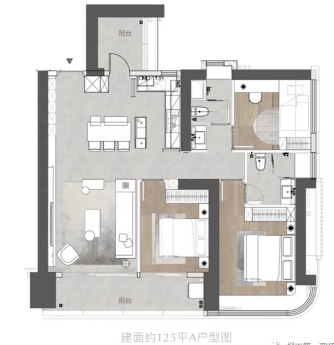 金地环湾城3室2厅2卫125㎡户型图