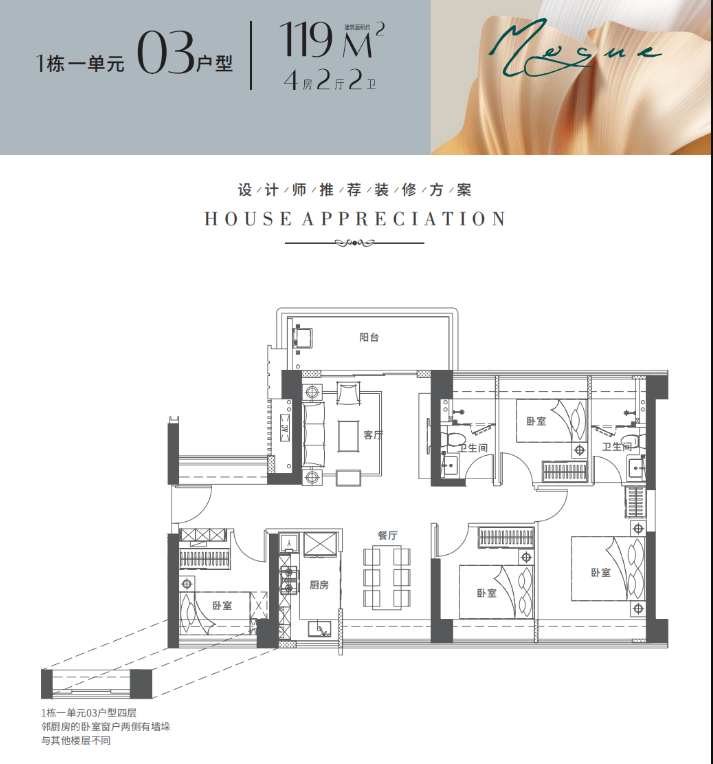 宏发悦见倾湖锦府4室2厅2卫119㎡户型图