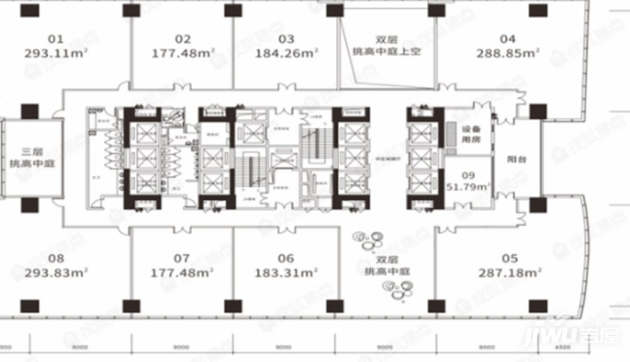 中电长城大厦商业-平层1600㎡户型图