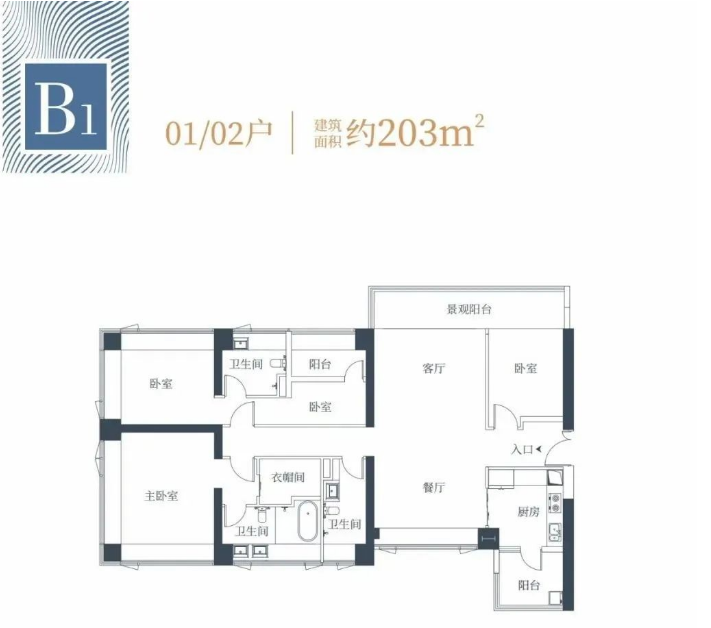 开云府5室2厅3卫203㎡户型图