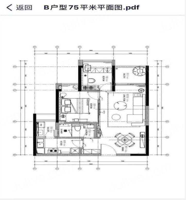 万丰海岸城锦园2室2厅1卫75㎡户型图