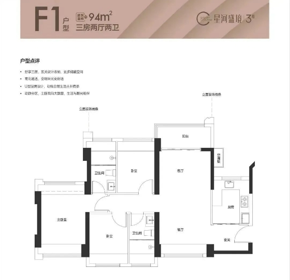 盛境御府3室2厅2卫94㎡户型图