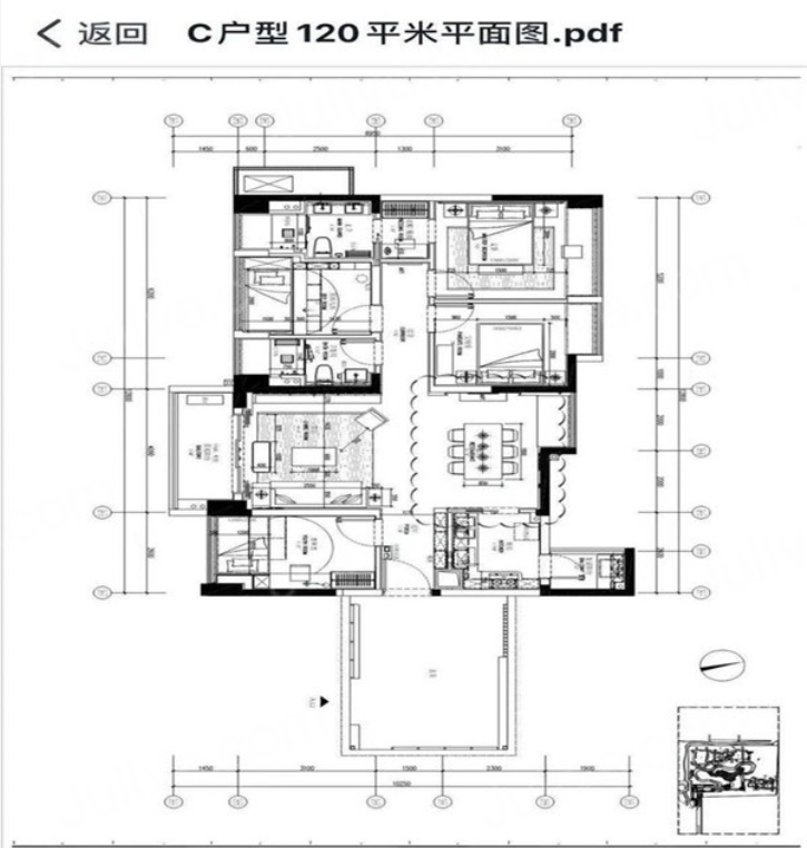 万丰海岸城锦园3室2厅2卫120㎡户型图
