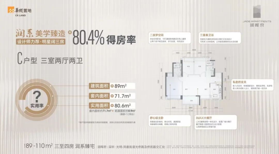 华润润曦府3室2厅2卫89㎡户型图