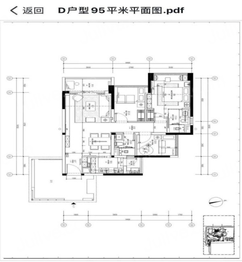 万丰海岸城锦园3室2厅2卫95㎡户型图