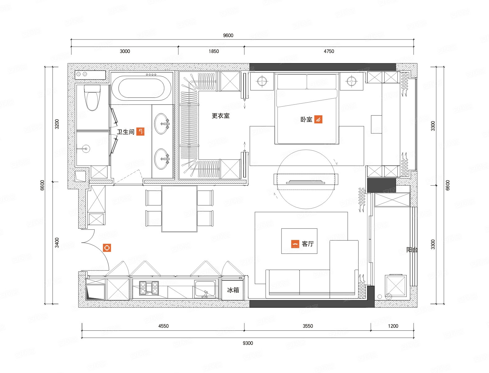 宝能VHOUSE1室1厅1卫83㎡户型图