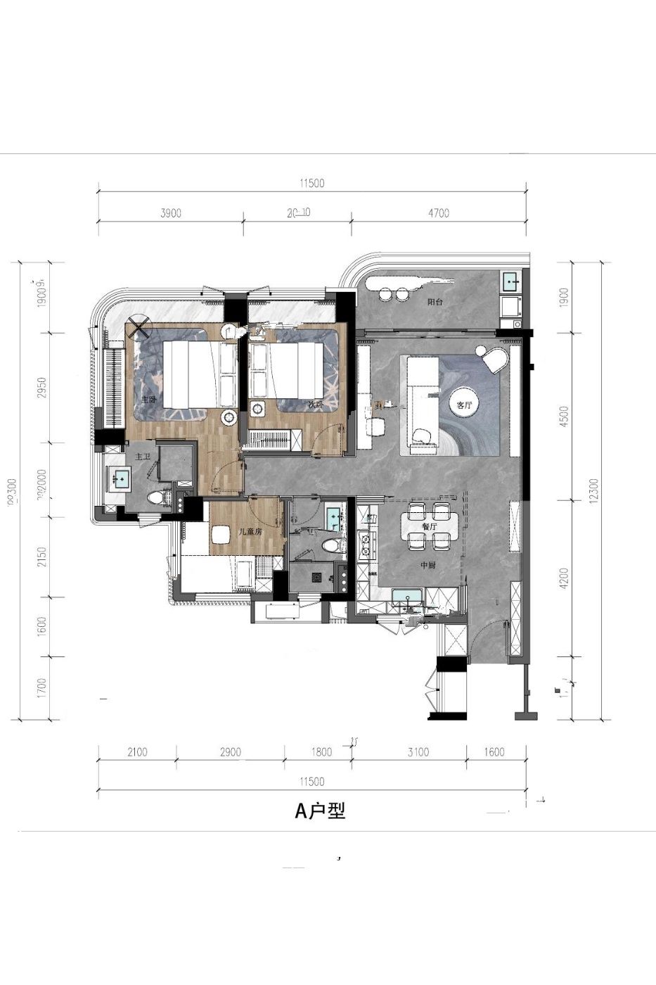 招商前海瑧玺3室2厅2卫106㎡户型图