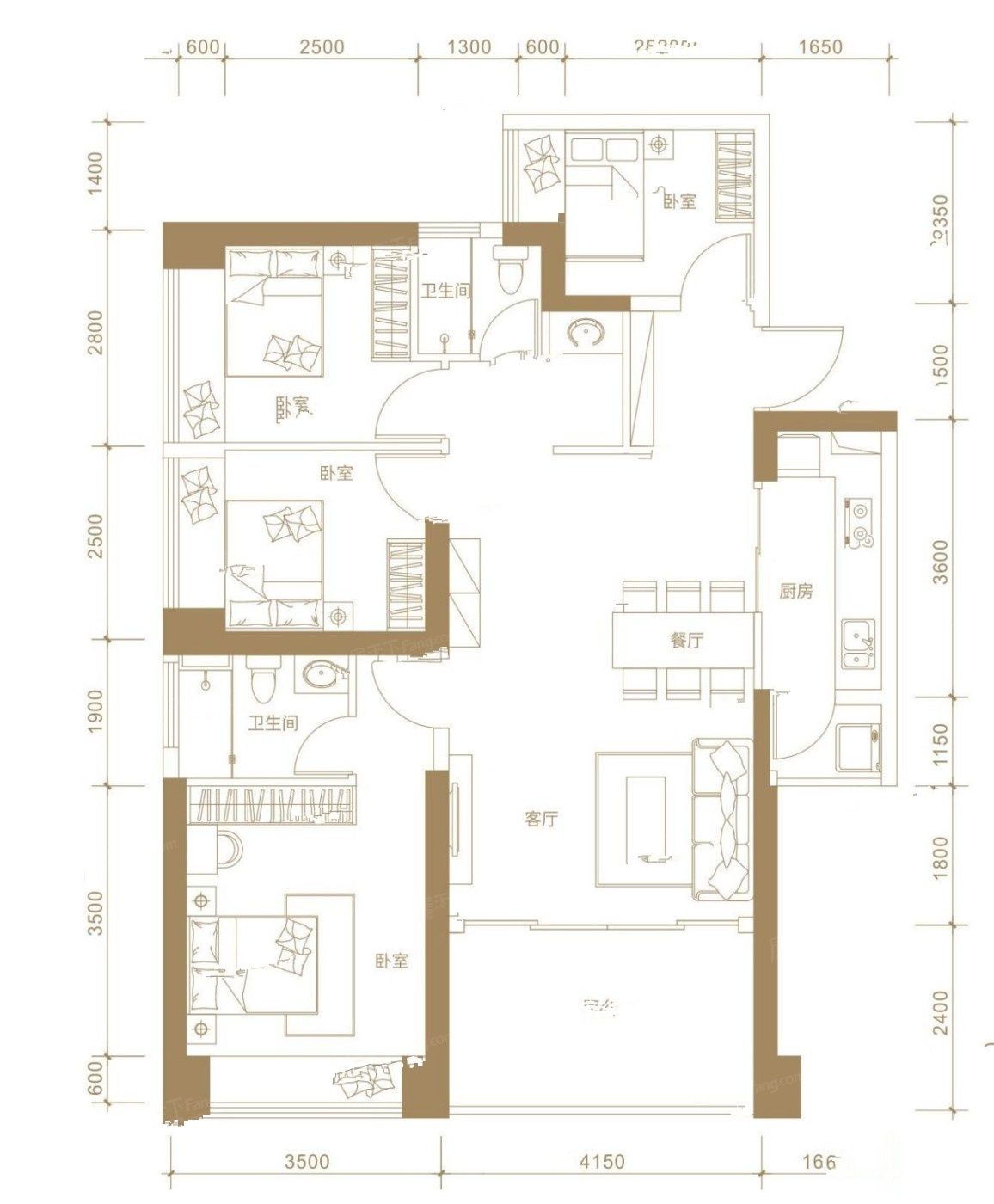 独树阳光里4室2厅2卫121㎡户型图