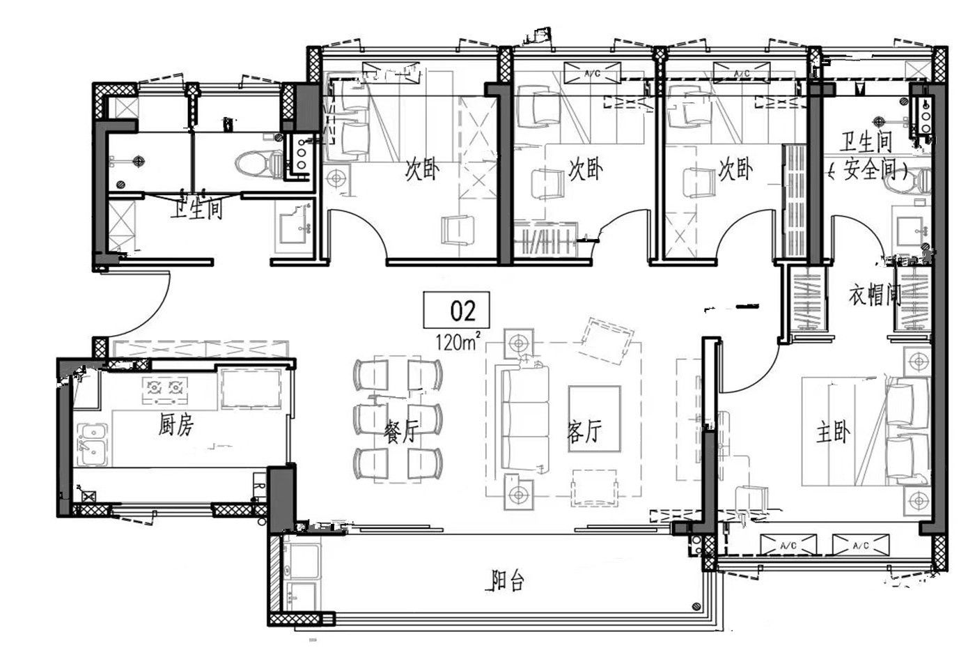 云海臻府4室2厅2卫120㎡户型图