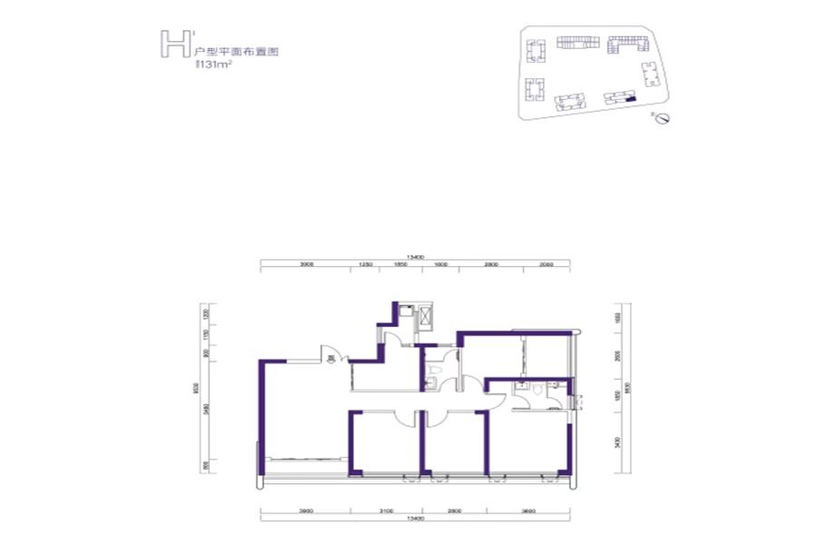 龙光玖钻3室1厅2卫131㎡户型图